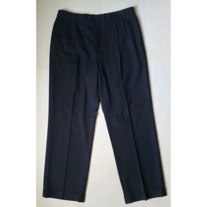 Jos A Bank Mens Navy Dress Pants 100% Wool Pleated Trousers Made In Canada 35x31
